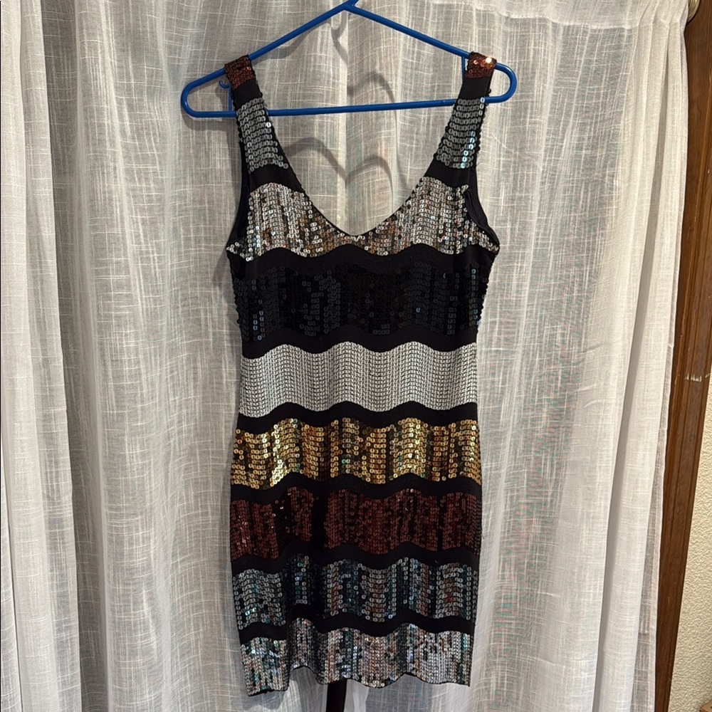 Sequin Striped Dress - Black, Gold, Silver